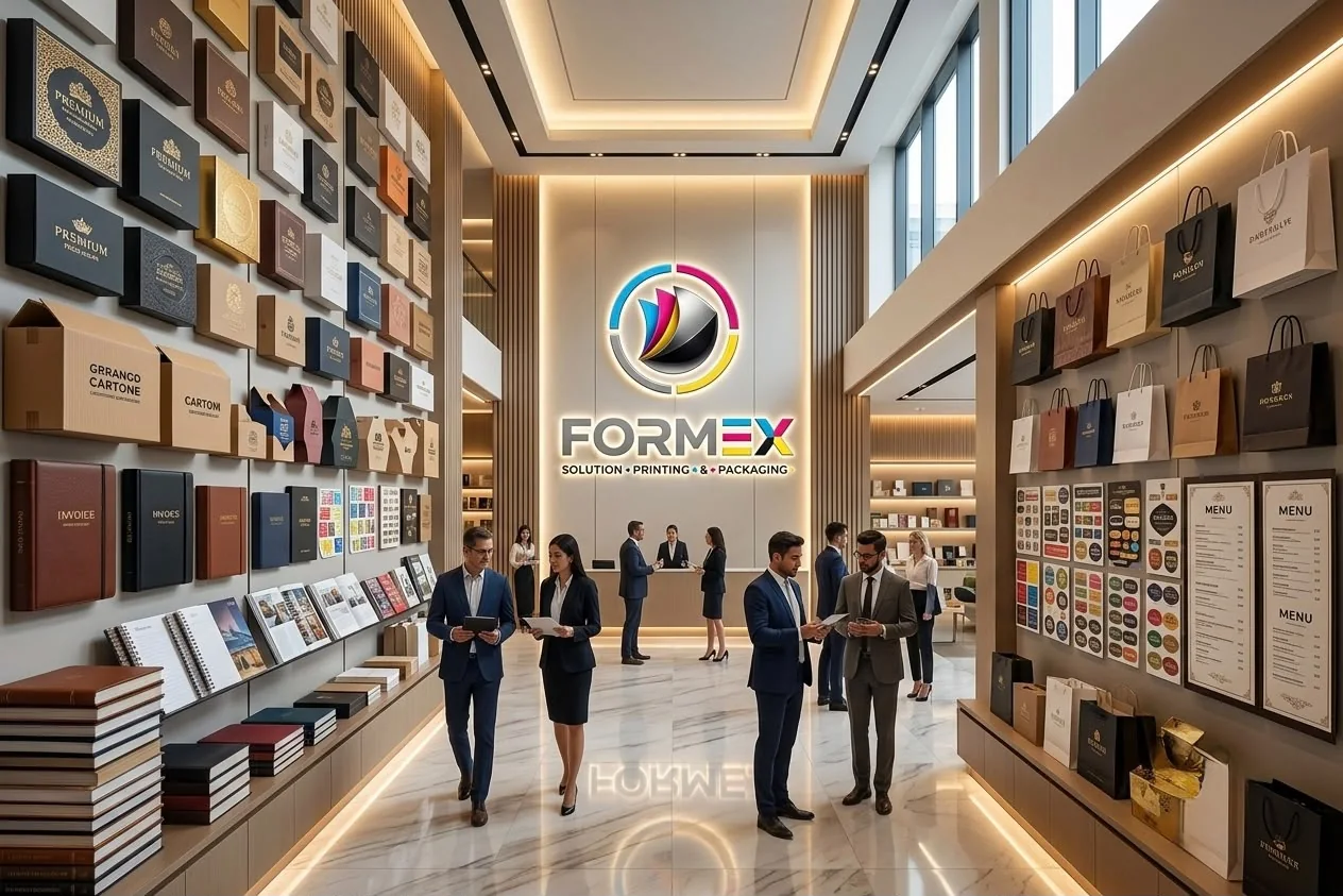 Formex showroom displaying packaging and printed materials