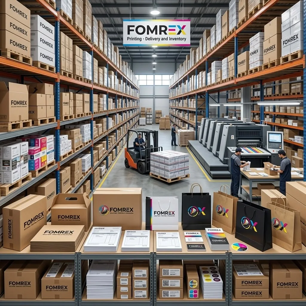 Formex warehouse with packaging products and printing equipment